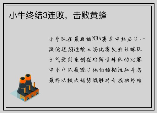 小牛终结3连败,击败黄蜂